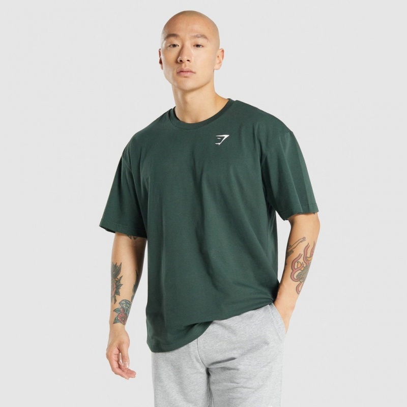 Camiseta Gymshark Oversized Verde Oscuro | 30LGHFQCT