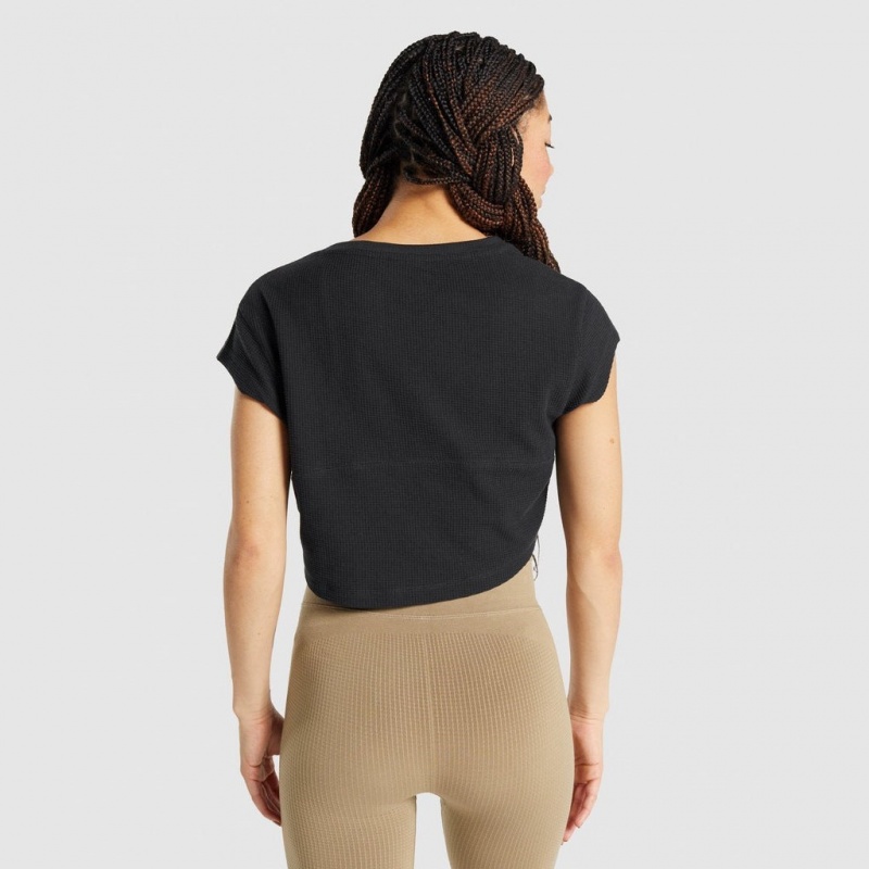 Camiseta Gymshark Pause Crop Negras | 74UXSWOTN