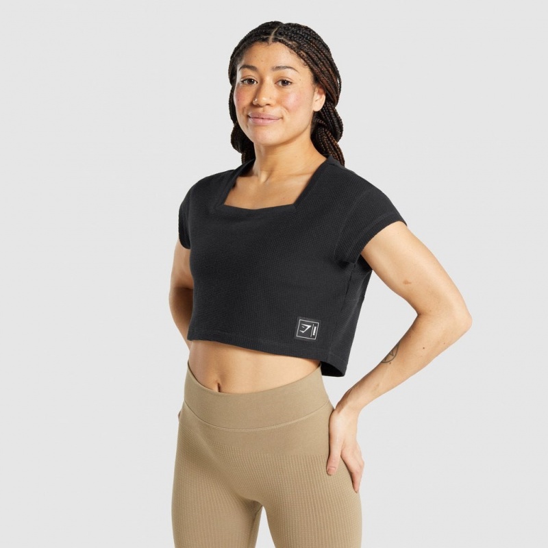 Camiseta Gymshark Pause Crop Negras | 74UXSWOTN