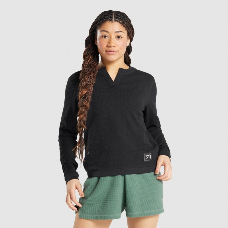 Camiseta Gymshark Pause Long Sleeve Negras | 90CRYEJFQ
