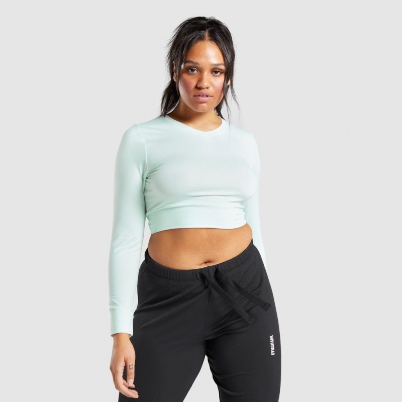 Camiseta Gymshark Pause Open Back Long Sleeve Crop Verde Claro | 73ZYLHPMU