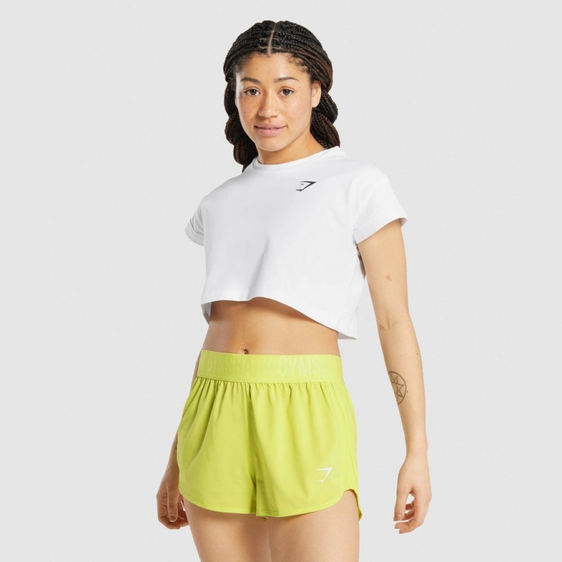 Camiseta Gymshark Pre-Workout Estampadas Crop Blancas | 19LBAUJCQ