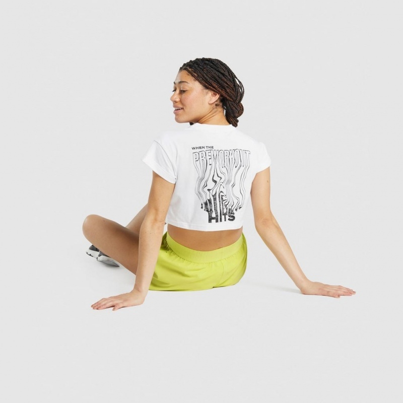 Camiseta Gymshark Pre-Workout Estampadas Crop Blancas | 19LBAUJCQ