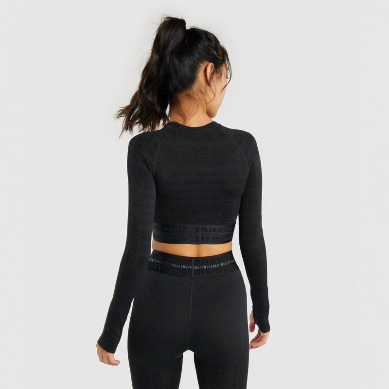 Camiseta Gymshark Vision Long Sleeve Crop Negras | 98ULDPFBJ
