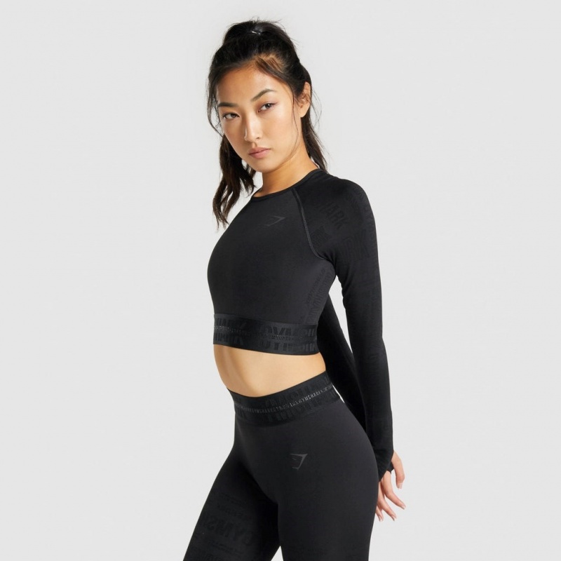 Camiseta Gymshark Vision Long Sleeve Crop Negras | 98ULDPFBJ