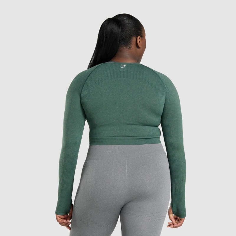 Camiseta Gymshark Vital Seamless 2.0 Long Sleeve Crop Verde Oscuro | 05WESMXDB