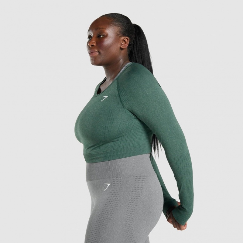 Camiseta Gymshark Vital Seamless 2.0 Long Sleeve Crop Verde Oscuro | 05WESMXDB