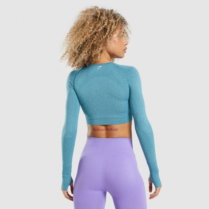 Camiseta Gymshark Vital Seamless 2.0 Long Sleeve Crop Tahoe Teal Marl | 19ENOLKGH