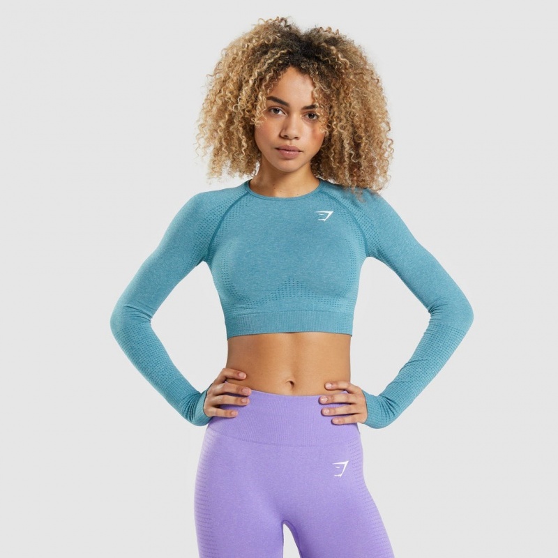 Camiseta Gymshark Vital Seamless 2.0 Long Sleeve Crop Tahoe Teal Marl | 19ENOLKGH