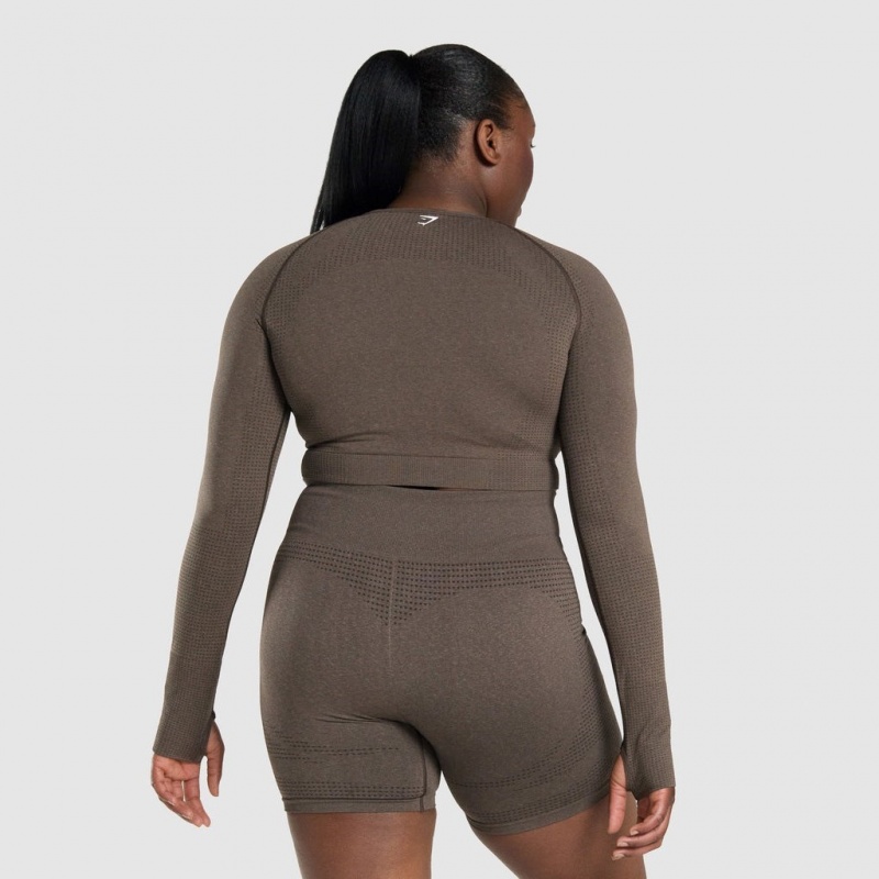 Camiseta Gymshark Vital Seamless 2.0 Long Sleeve Crop Marrones | 63RVZKCAN