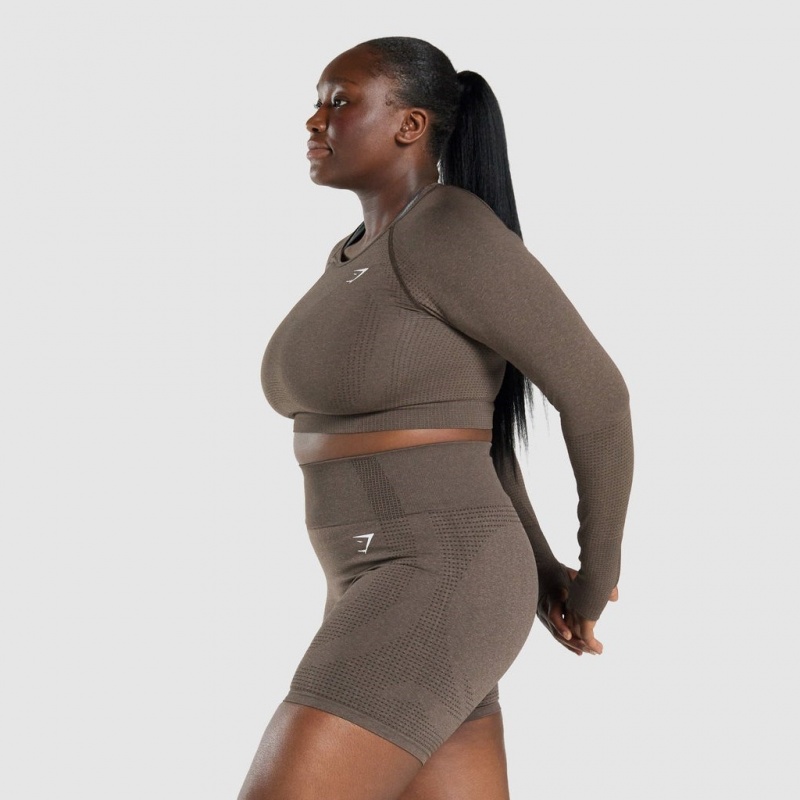 Camiseta Gymshark Vital Seamless 2.0 Long Sleeve Crop Marrones | 63RVZKCAN