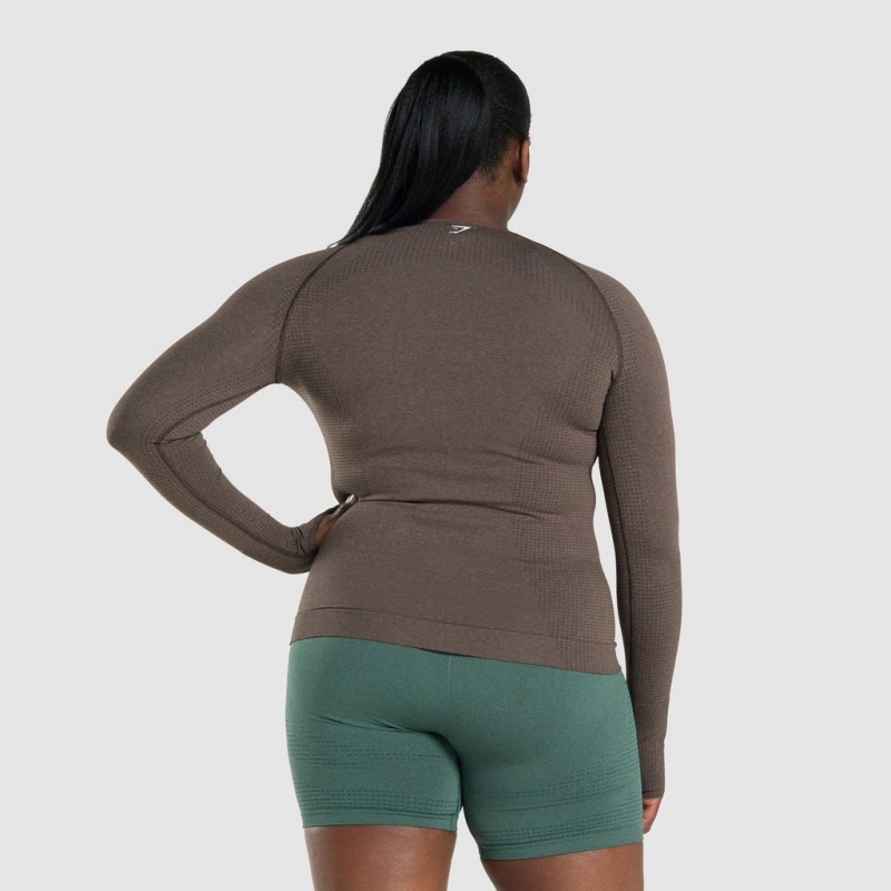 Camiseta Gymshark Vital Seamless 2.0 Long Sleeve Marrones | 84JMONIYW