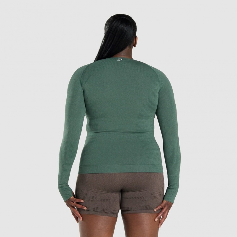 Camiseta Gymshark Vital Seamless 2.0 Long Sleeve Verde Oscuro | 53ZTNJSLA