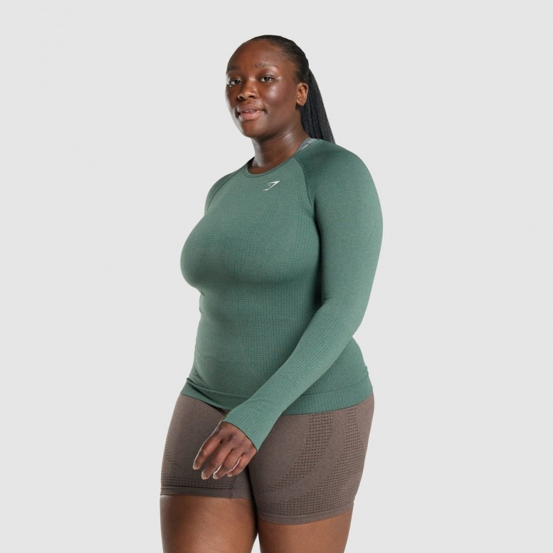 Camiseta Gymshark Vital Seamless 2.0 Long Sleeve Verde Oscuro | 53ZTNJSLA