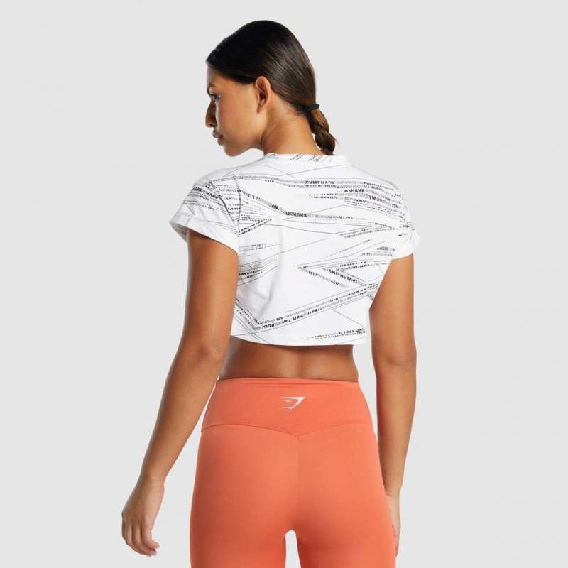Camiseta Gymshark Zone Estampadas Crop Blancas Negras | 63GYVJXCR