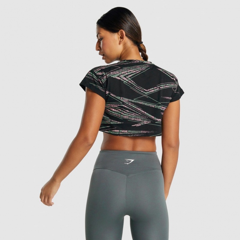 Camiseta Gymshark Zone Estampadas Crop Negras Verde | 16XCUVMAW