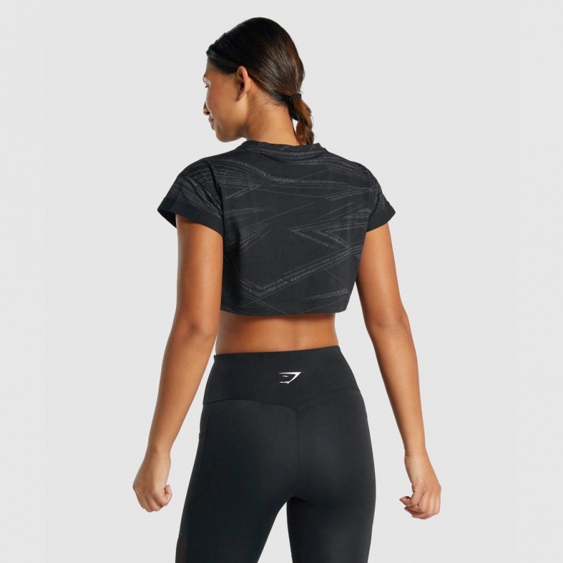 Camiseta Gymshark Zone Estampadas Crop Negras Gris | 47YAFWPVN