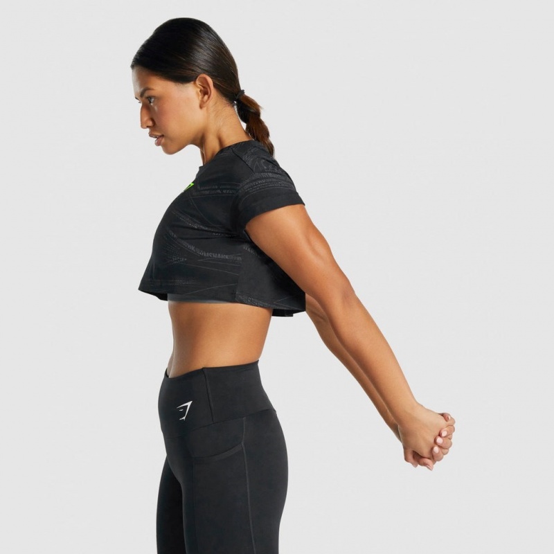 Camiseta Gymshark Zone Estampadas Crop Negras Gris | 47YAFWPVN