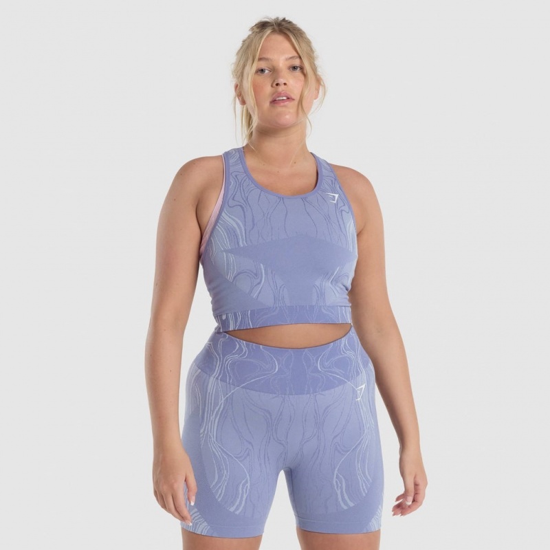 Camiseta Tirantes Gymshark Mercury Seamless Crop Azules | 76SMUHIKL