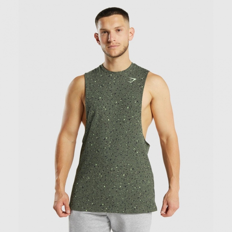 Camiseta Tirantes Gymshark Micro Print Drop Arm Verde | 27BPGWTIX
