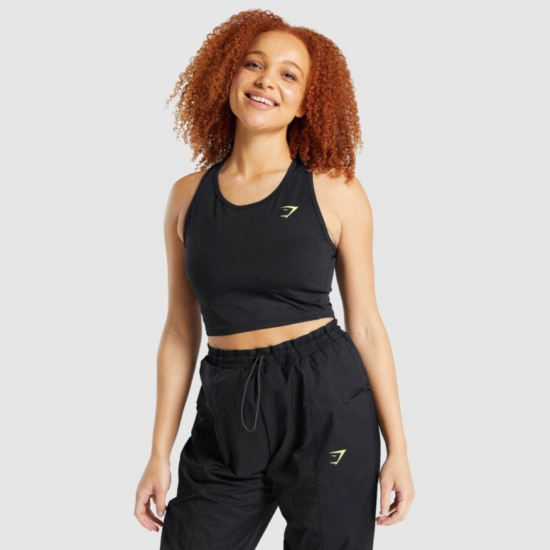 Camiseta Tirantes Gymshark Pulse Crop Negras | 63EAXVFJB