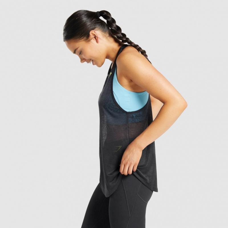 Camiseta Tirantes Gymshark Pulse Ligeros Negras | 90NEWRJMY