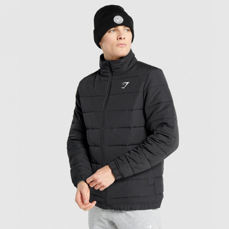 Chaquetas Gymshark Crest Puffer Negras | 14FCSOPAT