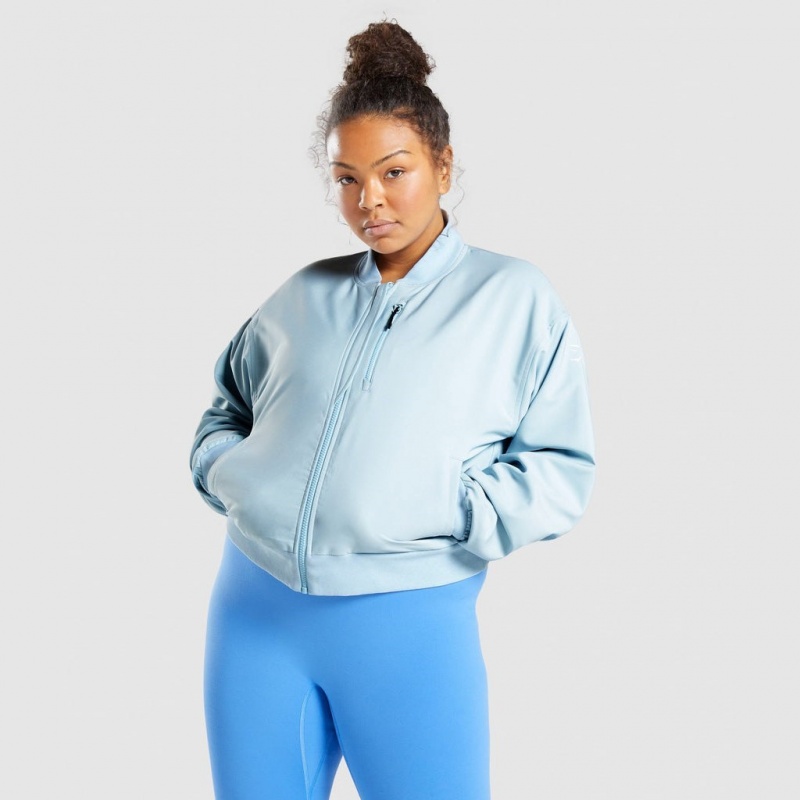 Chaquetas Gymshark Essential Bomber Azules Claro | 12BKALQRV