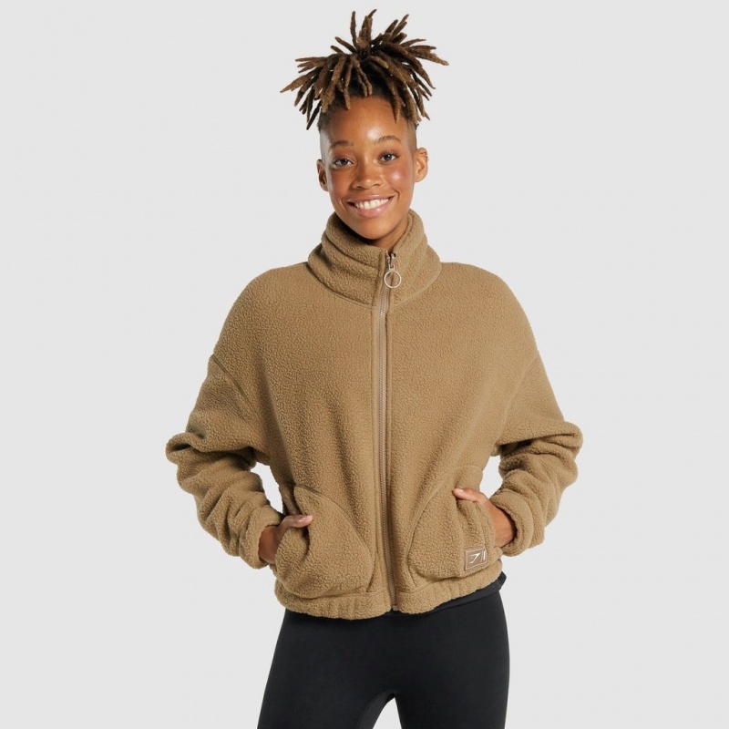 Chaquetas Gymshark Sherpa Marrones Claro | 09FUPEKYX
