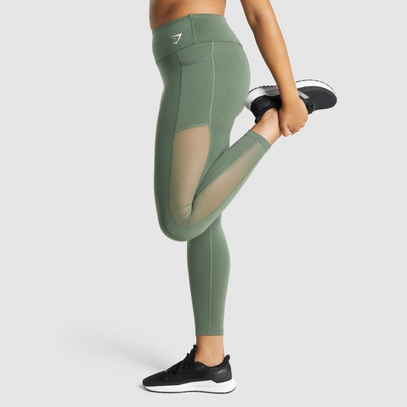 Leggins Gymshark Entrenamiento Mesh Pocket Verde | 63KNOFLJY