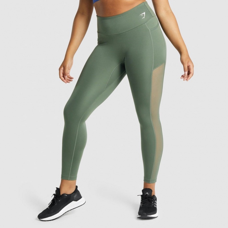 Leggins Gymshark Entrenamiento Mesh Pocket Verde | 63KNOFLJY