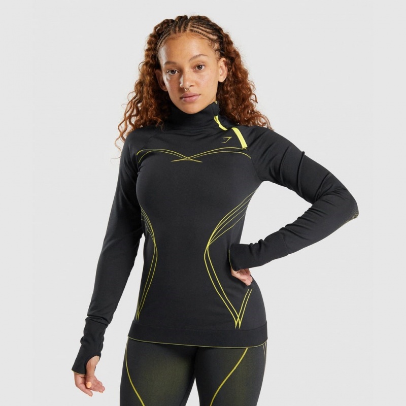 Pullover Gymshark Apex Seamless 1/4 Zip Negras Amarillo | 65MWVHZCT