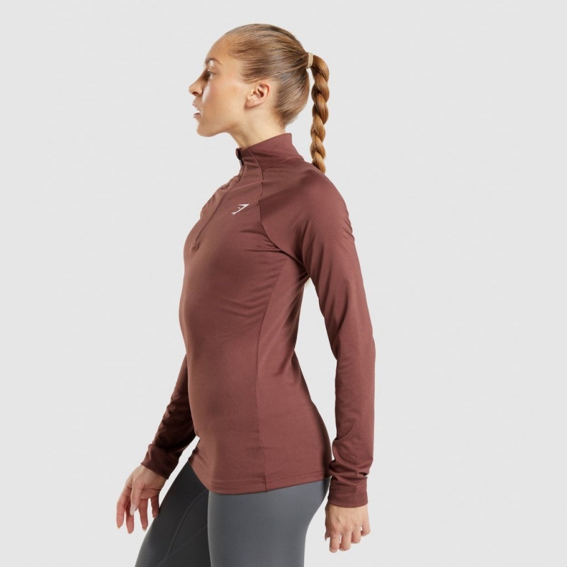 Pullover Gymshark Entrenamiento 1/4 Zip Marrones | 50XRAYPFV