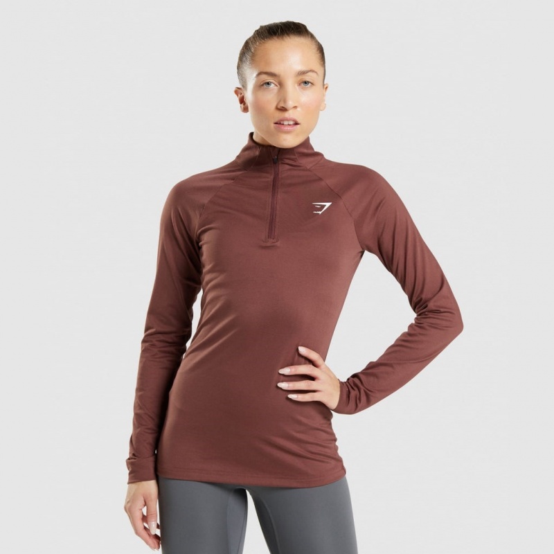 Pullover Gymshark Entrenamiento 1/4 Zip Marrones | 50XRAYPFV