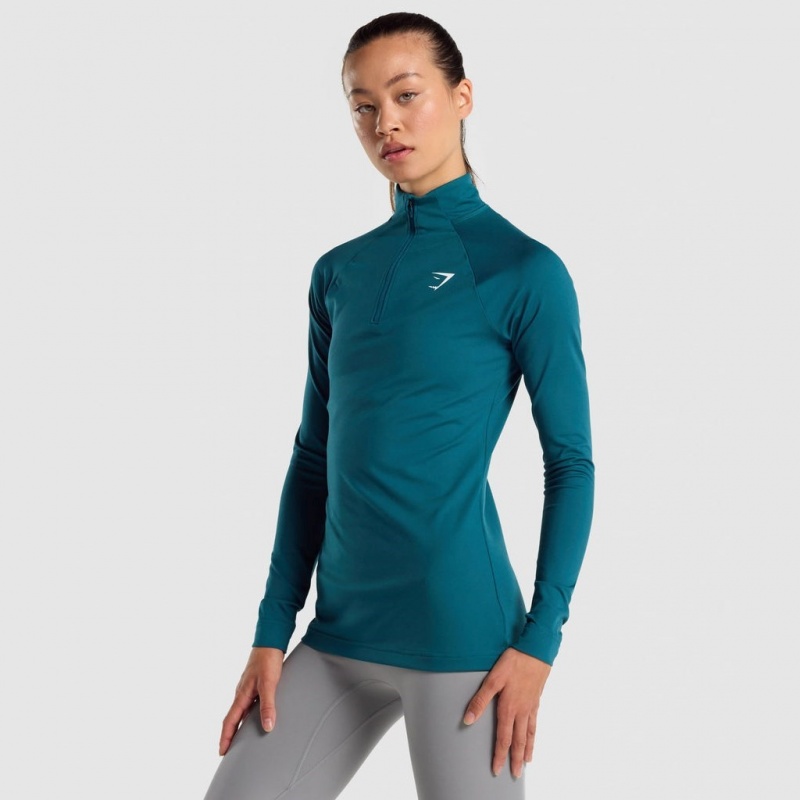 Pullover Gymshark Entrenamiento 1/4 Zip Teal | 83JCLAMHW