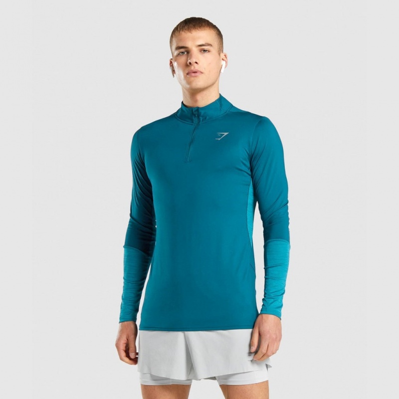 Pullover Gymshark Speed 1/4 Zip Teal | 27JZOFDKX