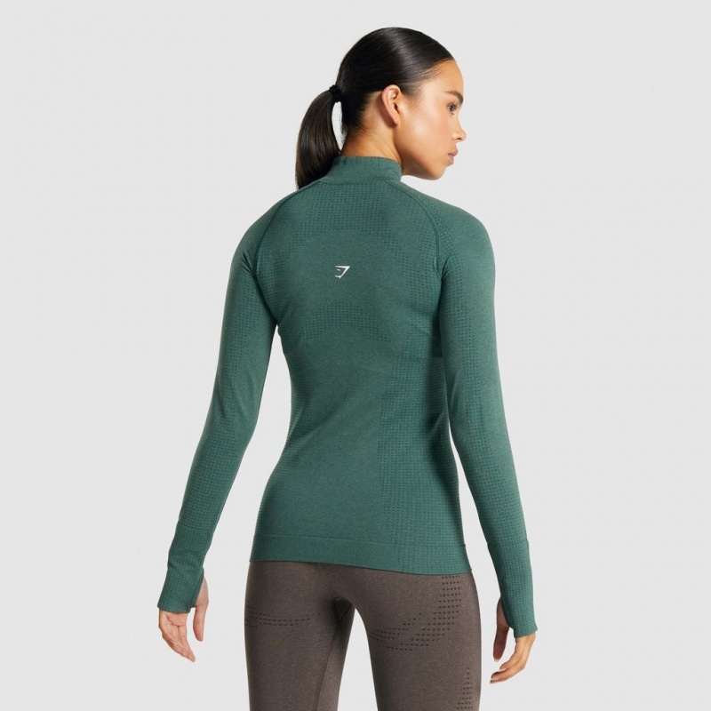 Pullover Gymshark Vital Seamless 2.0 1/2 Zip Verde Oscuro | 07ONLXMAW