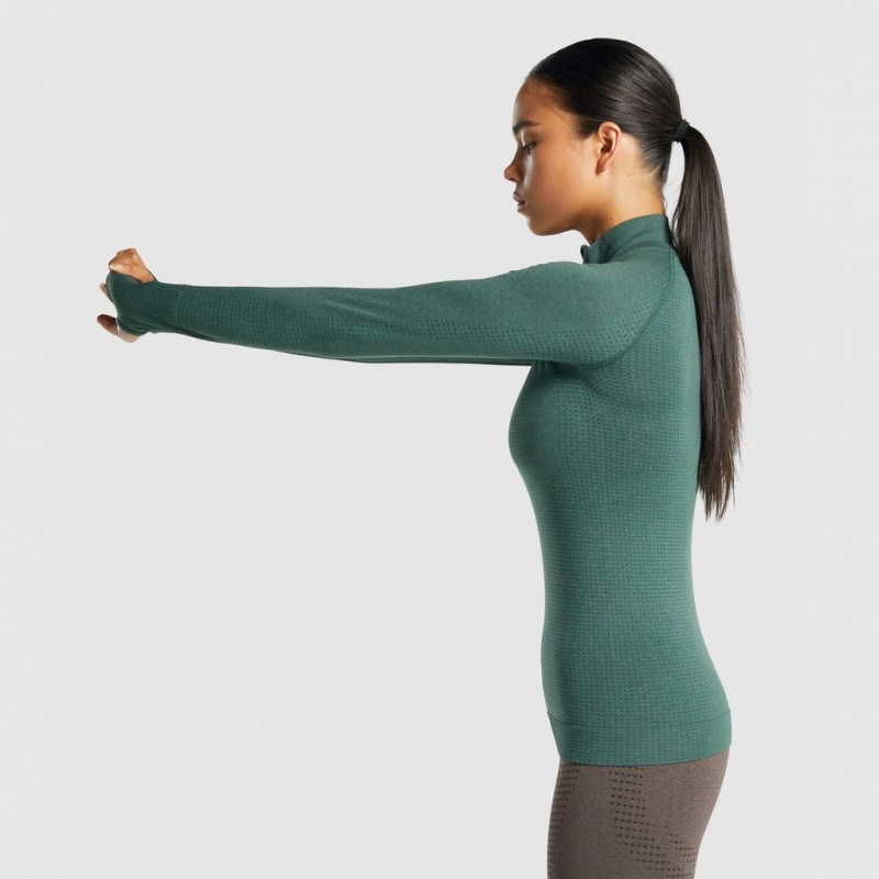 Pullover Gymshark Vital Seamless 2.0 1/2 Zip Verde Oscuro | 07ONLXMAW