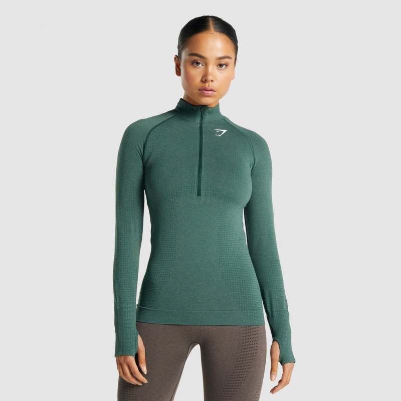 Pullover Gymshark Vital Seamless 2.0 1/2 Zip Verde Oscuro | 07ONLXMAW