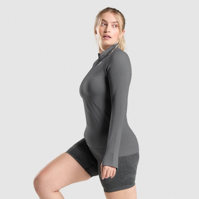 Pullover Gymshark Vital Seamless 2.0 1/2 Zip Gris | 29UCGXNBY