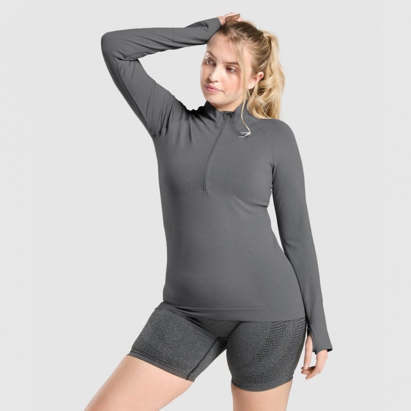 Pullover Gymshark Vital Seamless 2.0 1/2 Zip Gris | 29UCGXNBY