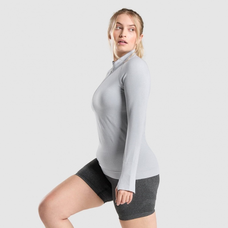Pullover Gymshark Vital Seamless 2.0 1/2 Zip Gris Claro | 14QWYMUSP