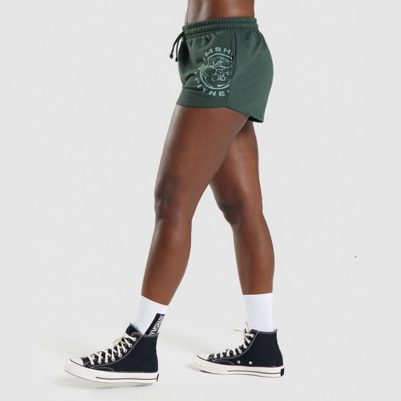 Short Gymshark Legacy Estampadas Verde Oscuro | 90YEPOMFZ