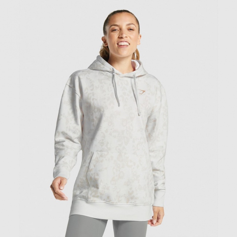 Sudadera con Capucha Gymshark Animal Estampadas Blancas Creme | 48NUCTKWF