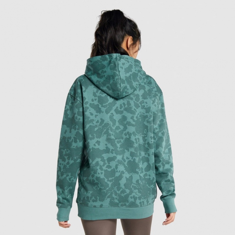 Sudadera con Capucha Gymshark Camo Estampadas Oversized Verde Oscuro | 73TFOWKDY