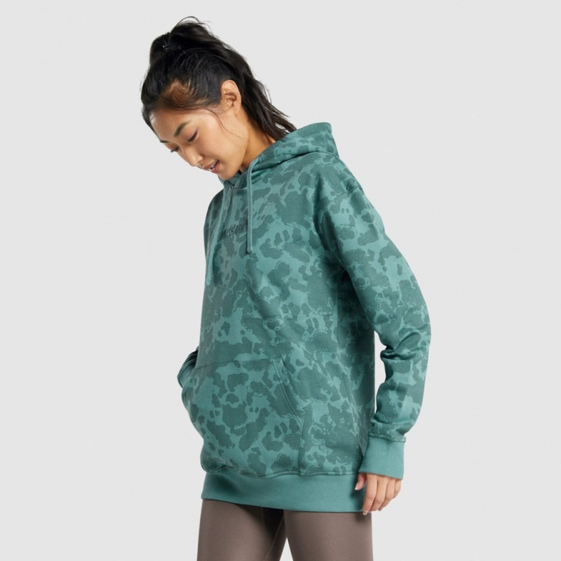 Sudadera con Capucha Gymshark Camo Estampadas Oversized Verde Oscuro | 73TFOWKDY
