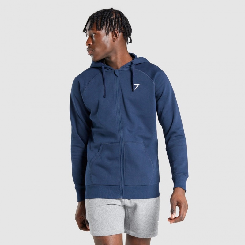 Sudadera con Capucha Gymshark Crest Zip Up Azul Marino | 18KNJFGZV