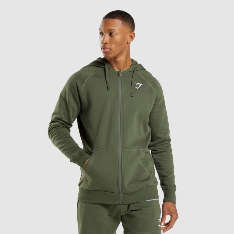 Sudadera con Capucha Gymshark Crest Zip Up Verde Oliva | 28HOYBTPI