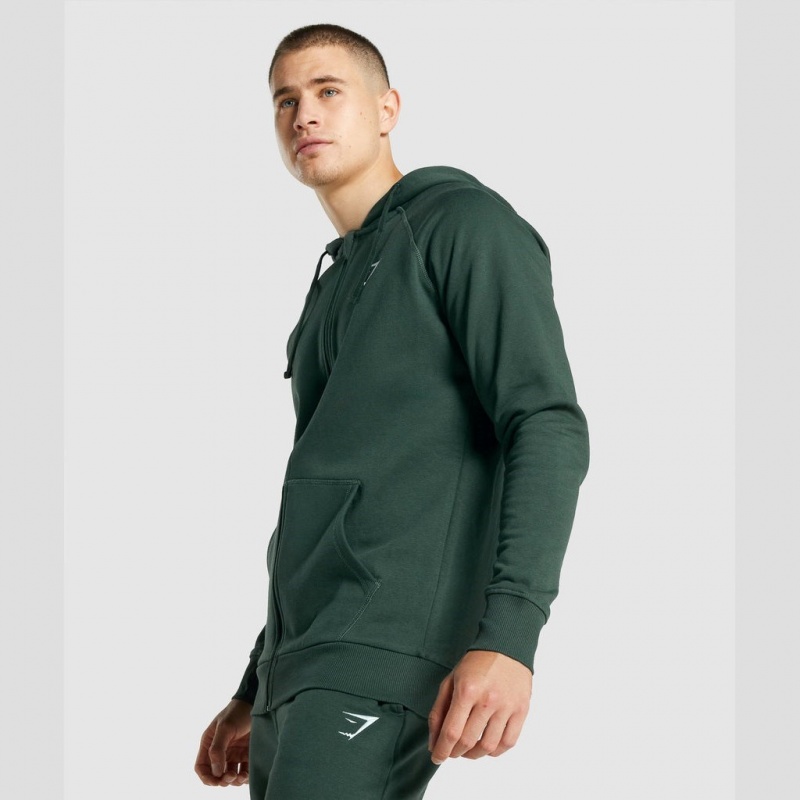 Sudadera con Capucha Gymshark Crest Zip Up Verde Oscuro | 76CMJBDVL