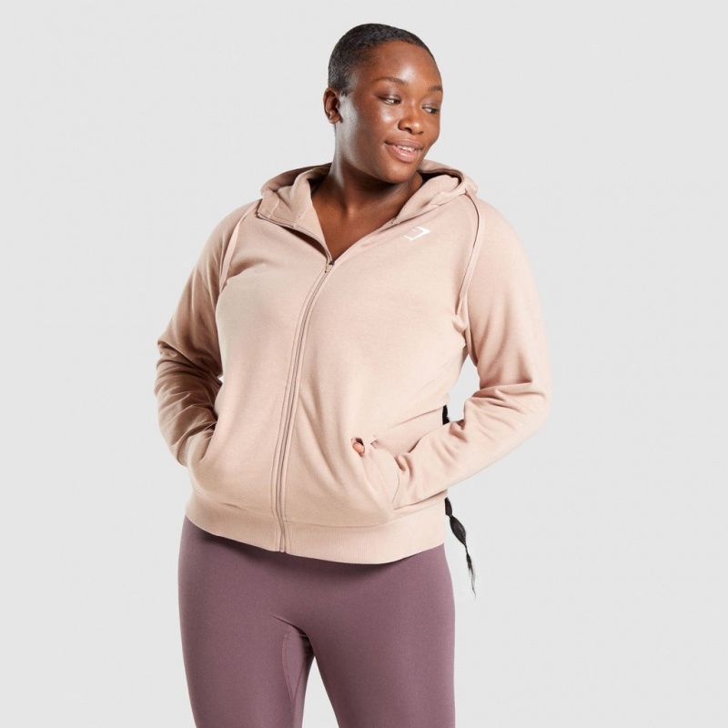 Sudadera con Capucha Gymshark Entrenamiento Zip Up Taupe | 57BYIUVRL